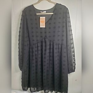 Kirundo women's dress long sleeve V neck flowy mini lined dress  black